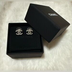 Crystal CC Logo Stud Earrings in Silver